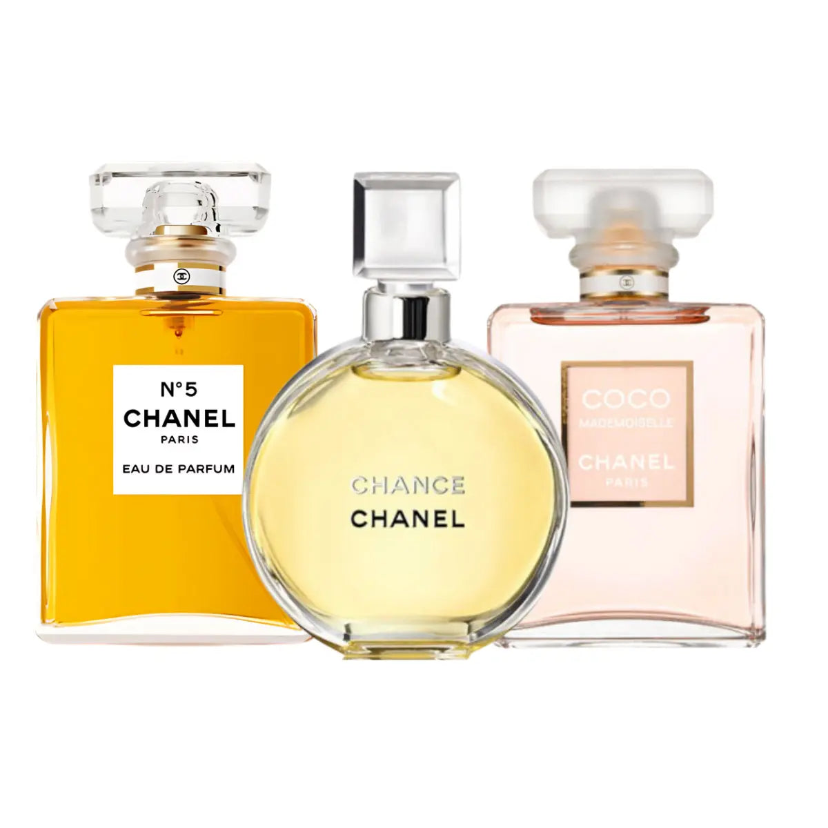 Kit 3 Perfumes Chance, Coco Mademoiselle, Número 5