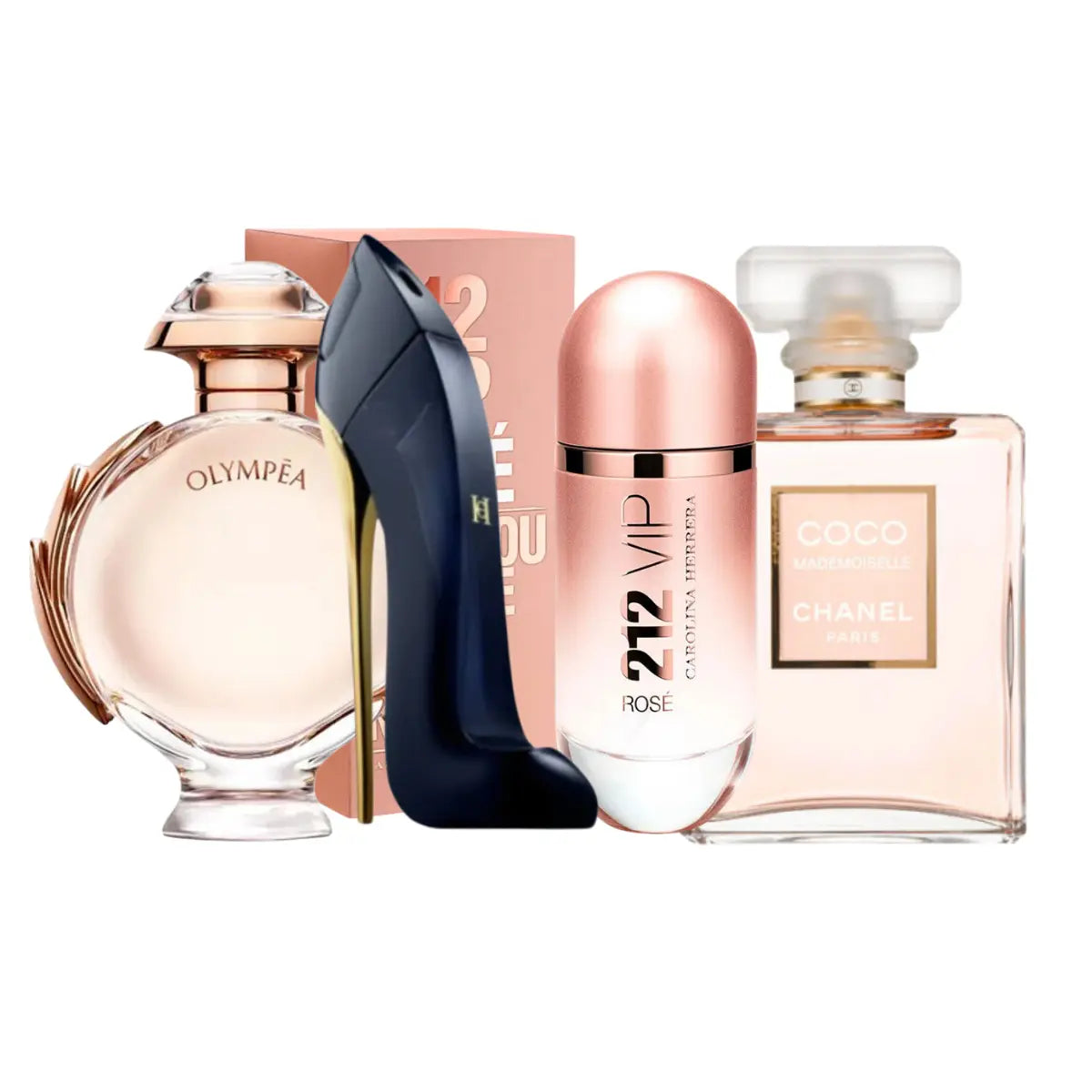 Kit 4 Perfumes 212 Rosé, Coco Mademoiselle, Good Girl, Olympea 100ml