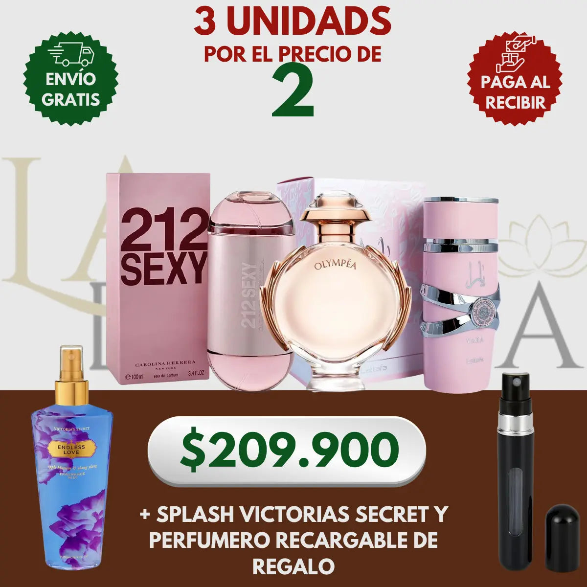 Kit 3 Perfumes 212 Sexy, Yara, Olympea 100ml