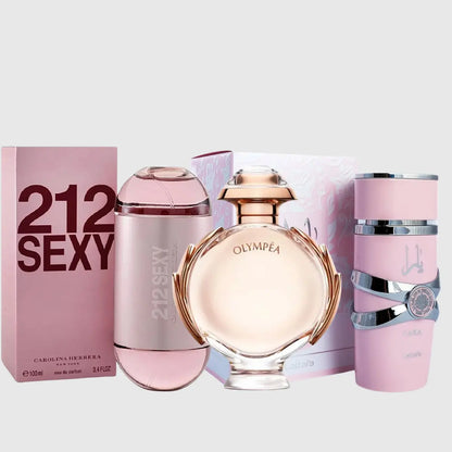 Kit 3 Perfumes 212 Sexy, Yara, Olympea 100ml