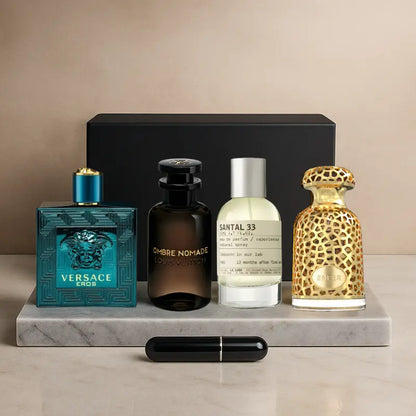 Kit 4 Perfumes Eros, Ombre Nomade, Santal 33, Emeer